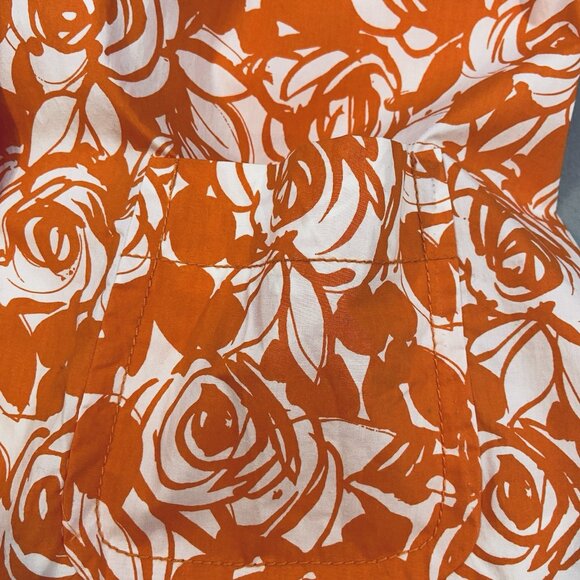 Liz Claiborne Jacket Women's Size 1X Orange/White Rose Swirl Print Short Trench - Picture 6 of 13